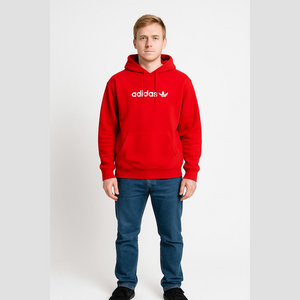Adidas Fire Red Trefoil Logo Hoodie Men’s M